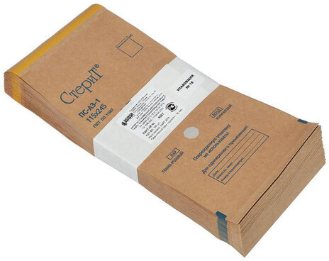 Пакет крафт самоклеящийся ВИНАР СТЕРИТ, комплект 100 шт., для ПАРОВОЙ/ВОЗДУШНОЙстерилизации, 115х245 мм