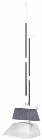 Совок для мусора + щетка на длинных рукоятках 81см, бело-серый, разборный, LAIMA, 608953