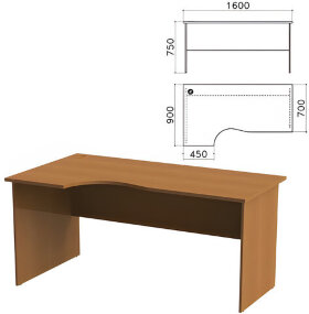 Стол письменный эргономичный &quot;Монолит&quot;, 1600х900х750 мм, левый, цвет орех гварнери, СМ7.3