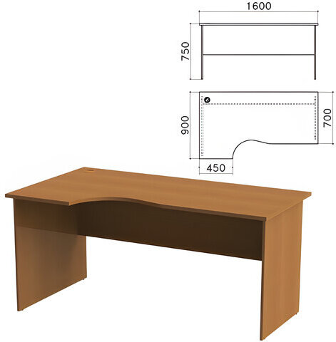 Стол письменный эргономичный "Монолит", 1600х900х750 мм, левый, цвет орех гварнери, СМ7.3