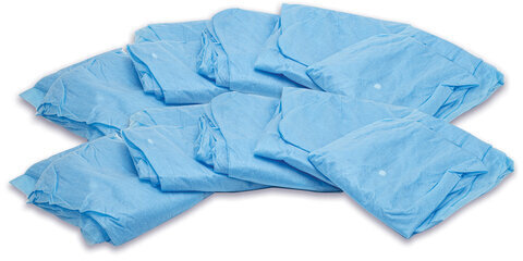 Халат одноразовый голубой на кнопках КОМПЛЕКТ 10 шт., XXL, 110 см, резинка, 25 г/м2, СНАБЛАЙН