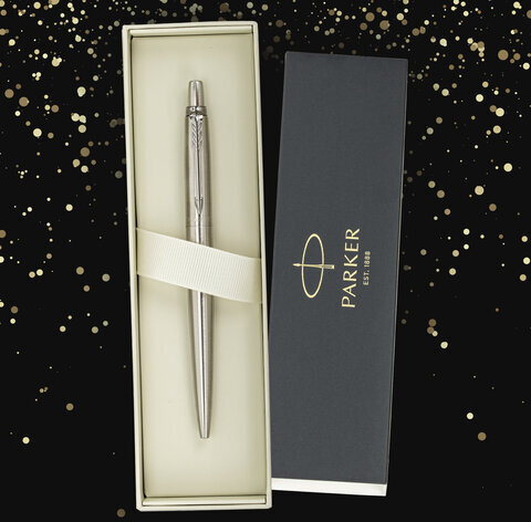 Ручка шариковая PARKER "Jotter Core Stainless Steel CT", ежедневник А5 черный, пакет, 880891
