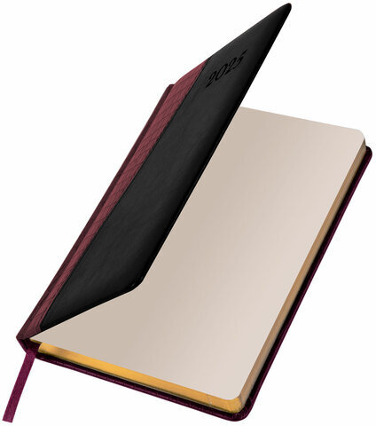 Ежедневник датированный 2025, А5, 138x213 мм, BRAUBERG "Cayman", под кожу, бордовый/черный, 115771