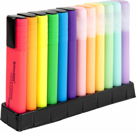 Набор текстовыделителей 12 ЦВЕТОВ на подставке, BRAUBERG "ORIGINAL NEON", линия письма 1-5 мм, 152217