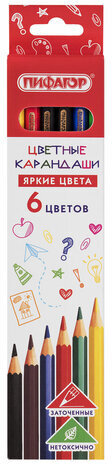 Карандаши цветные ПИФАГОР ЭКО &quot;КЛАССИК&quot;, 6 цветов, шестигранные, 182047