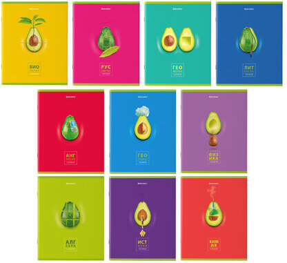 Тетради предметные, КОМПЛЕКТ 10 ПРЕДМЕТОВ, AVOCADO, 48 л., глянцевый УФ-лак, BRAUBERG, 404325