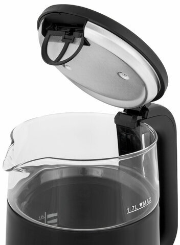 Чайник с терморегулятором и дисплеем, ДВОЙНЫЕ СТЕНКИ, SONNEN KT-8717, 1,7 л, 2200 Вт, черный, 454687