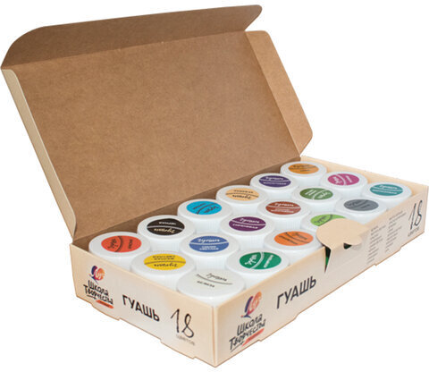 Гуашь ЛУЧ "Школа творчества", 18 цветов по 20 мл, без кисти, картонная упаковка, 29С 1754-08