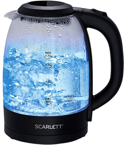 Чайник SCARLETT SC-EK27G11, 1,7 л, 2200 Вт, закрытый нагревательный элемент, стекло, черный