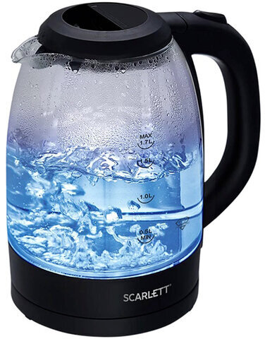 Чайник SCARLETT SC-EK27G11, 1,7 л, 2200 Вт, закрытый нагревательный элемент, стекло, черный