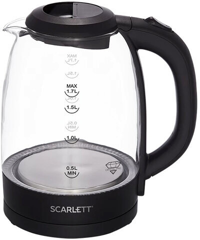 Чайник SCARLETT SC-EK27G11, 1,7 л, 2200 Вт, закрытый нагревательный элемент, стекло, черный