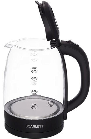 Чайник SCARLETT SC-EK27G11, 1,7 л, 2200 Вт, закрытый нагревательный элемент, стекло, черный