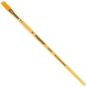 Кисть ПИФАГОР, СИНТЕТИКА, плоская, № 9, деревянная лакированная ручка, с колпачком, пакет с подвесом, 200862