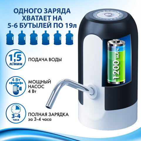 Помпа для воды электрическая SONNEN EWD161WB, 1,6 л/мин, АККУМУЛЯТОР, черная, 455469