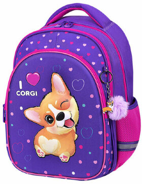 Рюкзак BRAUBERG OPTIMA, 2 отделения, с брелоком, "I love corgi", 3D-панель, 36х27х18 см, 271360