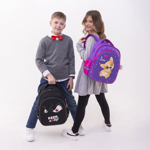 Рюкзак BRAUBERG OPTIMA, 2 отделения, с брелоком, "I love corgi", 3D-панель, 36х27х18 см, 271360