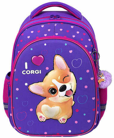 Рюкзак BRAUBERG OPTIMA, 2 отделения, с брелоком, "I love corgi", 3D-панель, 36х27х18 см, 271360
