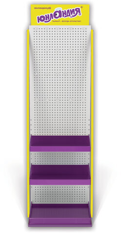 Стойка для размещения товара напольная ЮНЛАНДИЯ, 2050x600x500 мм, 25 крючков, 3 полки, металл, 504879