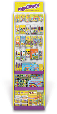 Стойка для размещения товара напольная ЮНЛАНДИЯ, 2050x600x500 мм, 25 крючков, 3 полки, металл, 504879