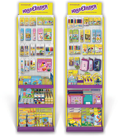 Стойка для размещения товара напольная ЮНЛАНДИЯ, 2050x600x500 мм, 25 крючков, 3 полки, металл, 504879