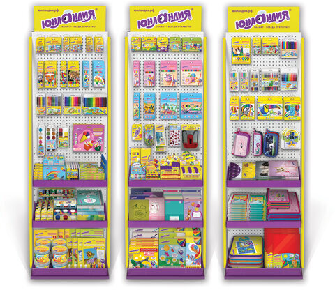 Стойка для размещения товара напольная ЮНЛАНДИЯ, 2050x600x500 мм, 25 крючков, 3 полки, металл, 504879