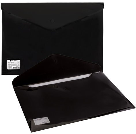 Папка-конверт с кнопкой BRAUBERG, А4, до 100 листов, непрозрачная, черная, СВЕРХПРОЧНАЯ 0,2 мм, 221361