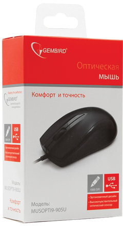 Мышь проводная GEMBIRD MUSOPTI9-905U, USB, 2 кнопки + 1 колесо-кнопка, оптическая, черная