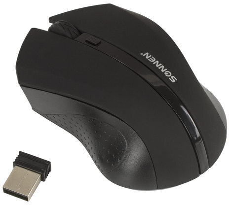 Мышь беспроводная SONNEN WM-250Bk, USB, 1600 dpi, 3 кнопки + 1 колесо-кнопка, оптическая, черная, 512642