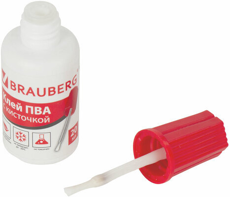 Клей ПВА BRAUBERG, 20 г, с кисточкой, морозостойкий, 222875
