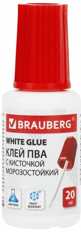 Клей ПВА BRAUBERG, 20 г, с кисточкой, морозостойкий, 222875