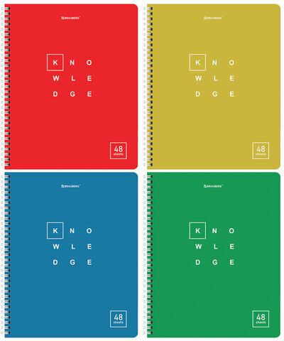 Тетрадь А5 48 л. BRAUBERG, гребень, клетка, обложка картон, "Knowledge" (микс в спайке), 404339