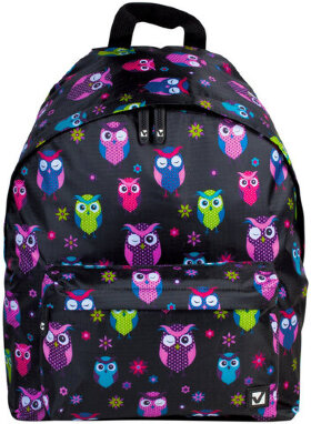 Рюкзак BRAUBERG, универсальный, сити-формат, черный, Совы, 20 литров, 41х32х14 см, 225361