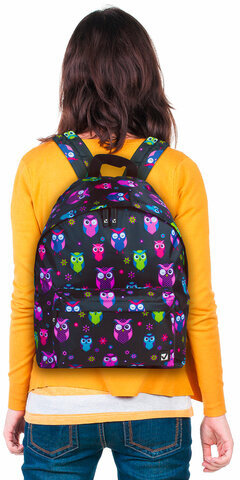 Рюкзак BRAUBERG, универсальный, сити-формат, черный, Совы, 20 литров, 41х32х14 см, 225361