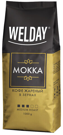 Кофе в зернах WELDAY "Mokka", 1000 г, вакуумная упаковка, 622411