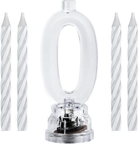 Цифра-подсвечник "0" светодиодная, ЗОЛОТАЯ СКАЗКА, в наборе 4 свечи 6 см, 1 батарейка, 591423