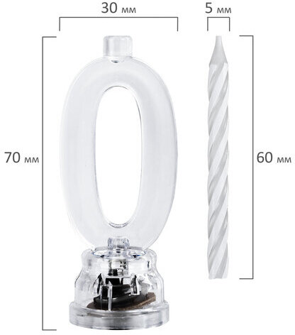 Цифра-подсвечник "0" светодиодная, ЗОЛОТАЯ СКАЗКА, в наборе 4 свечи 6 см, 1 батарейка, 591423