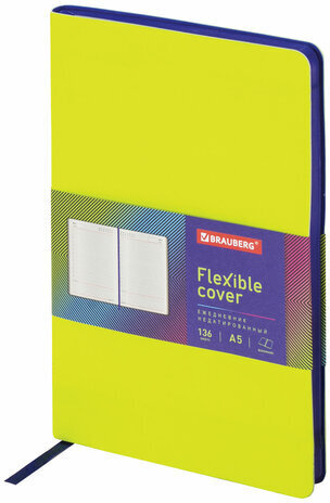 Ежедневник недатированный А5 138х213 мм BRAUBERG "Flex" под кожу, гибкий, 136 л., салатовый, 111677