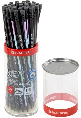 Карандаш чернографитный с принтом BRAUBERG "CATS", 1 шт., HB, с ластиком, 182020