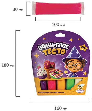 Набор для лепки "Волшебное тесто" 250 г, 5 цветов, ВОЛШЕБНЫЙ МИР, VT013