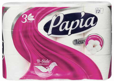 Бумага туалетная бытовая, спайка 12 шт., 3-слойная (12х16,8 м), PAPIA, белая, 5058531