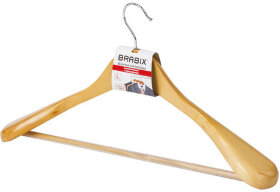 Вешалка-плечики, размер 48-50, деревянная, анатомическая, перекладина, цвет сосна, BRABIX &quot;Люкс&quot;, 601163