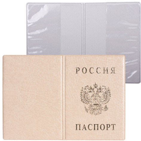 Обложка для паспорта с гербом, ПВХ, печать золотом, бежевая, ДПС, 2203.В-105