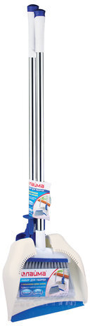 Совок для мусора LAIMA со щеткой-сметкой, механический сбрасыватель, ручка 67 см, резиновая кромка, для дома и офиса, 601473