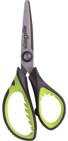 Ножницы ЮНЛАНДИЯ "BASIC", 140 мм, ребристые резиновые вставки, черно-салатовые, европодвес, 236990