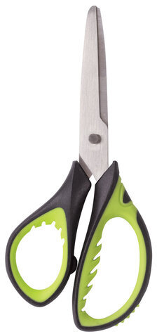 Ножницы ЮНЛАНДИЯ "BASIC", 140 мм, ребристые резиновые вставки, черно-салатовые, европодвес, 236990