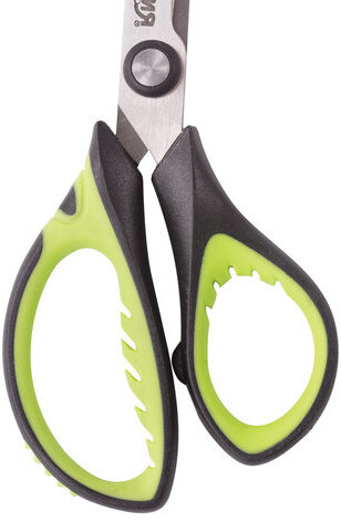 Ножницы ЮНЛАНДИЯ "BASIC", 140 мм, ребристые резиновые вставки, черно-салатовые, европодвес, 236990