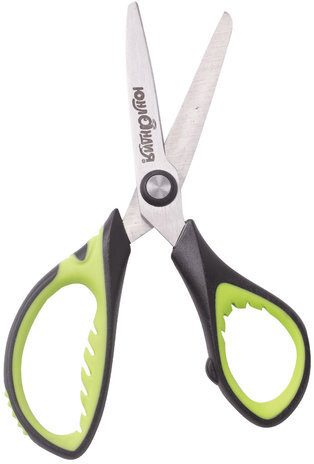 Ножницы ЮНЛАНДИЯ "BASIC", 140 мм, ребристые резиновые вставки, черно-салатовые, европодвес, 236990