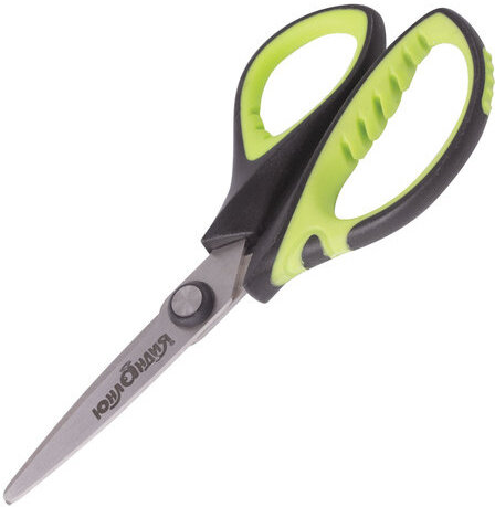 Ножницы ЮНЛАНДИЯ "BASIC", 140 мм, ребристые резиновые вставки, черно-салатовые, европодвес, 236990