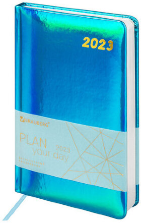 Ежедневник датированный 2023 А5 138x213 мм BRAUBERG "Holiday", под кожу, "зеркальный", бирюза, 114024