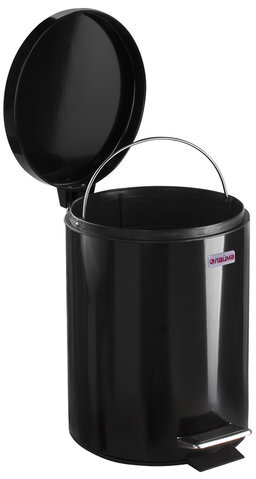 Ведро-контейнер для мусора (урна) с педалью LAIMA "Classic", 5 л, черное, глянцевое, металл, со съемным внутренним ведром, 604943
